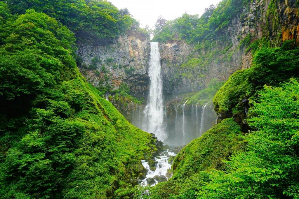 木々の間に見える華厳滝